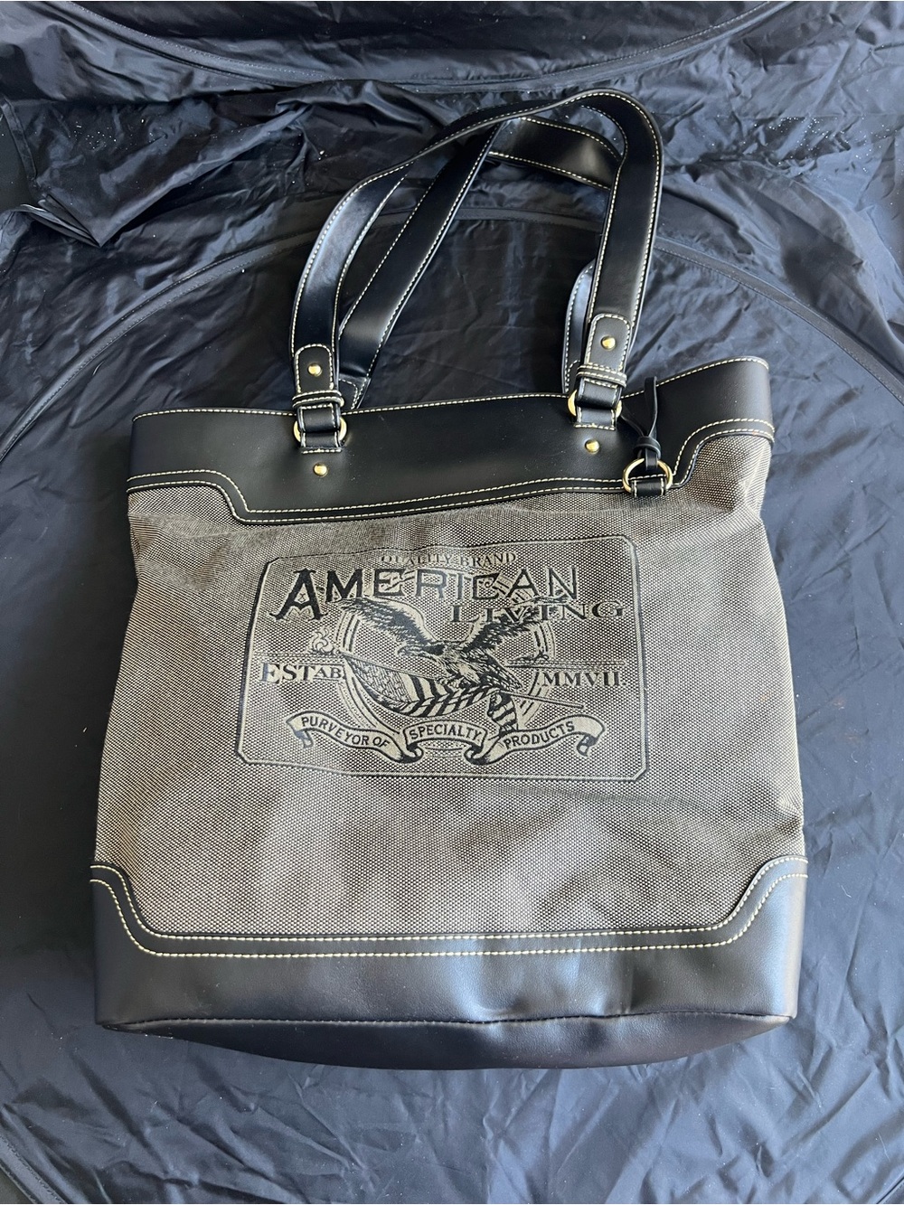 American Living Black and Gray Canvas Messenger Tote